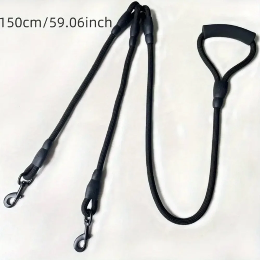 Black Double Dog Leash with Black Handles